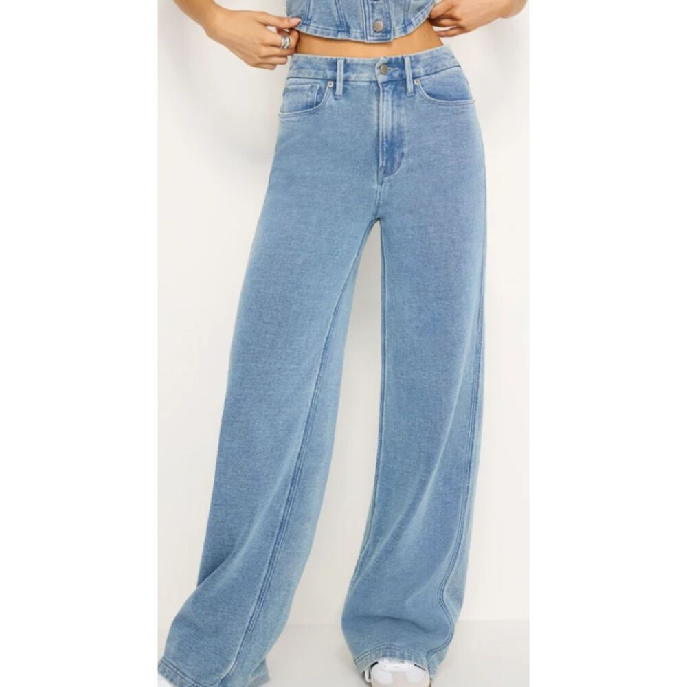 Good American Jeanius Good Skate Wide Leg Sweatpant Jeans 10